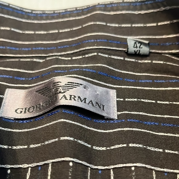 Giorgio Armani Cotton Button Down Brown Striped Shirt Size XL - Picture 10 of 14